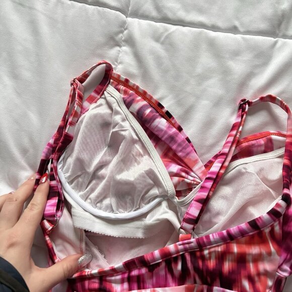 Miraclesuit Swimsuit Womens Size 8 Tankini Bikini Top Pink White Summer Beach - Picture 5 of 7